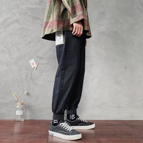 Mens Tide Stretch Slim Fit Cargo Pocket Wash Haren Pants Jeans Black/blue Color Trousers Male Work Casual Pants Big Size M-4XL