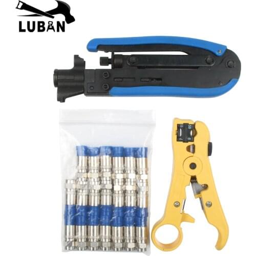 Blue Coaxial Cable Manual Crimping Tool Set Kit For F-Type Connector 20 pcs RG59 Coax Cable Crimper With Compression Connectors