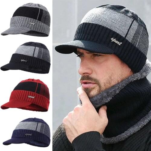 2019 Winter New Cotton cap visor knit beanie Thicken Hedging Cap winter man caps unisex solid badge outdoor skullies Soft cap