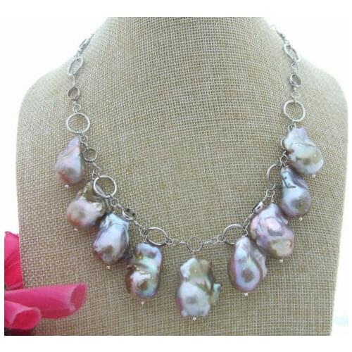 17" 25MM Natural Purple Keshi Pearl Necklace