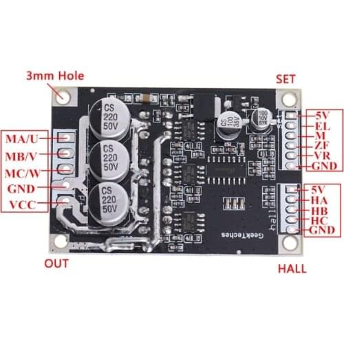 DC12V-36V Brushless Motor Speed Controller BLDC Driver Board with Hall 15A 500W DIY