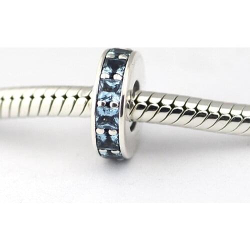 Fits Pandora Bracelet 925 Sterling Silver Sky Blue Crystal Eternity Spacer Charm Beads for Jewelry Making Berloques