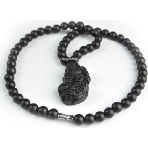 Natural 100% SIBIN Bian black needle stoneBrave troops health Buddism godness 8mm beads Necklace Pendant /Bracelet