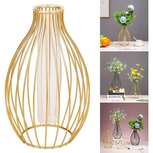 Romantic Geometric Glass Iron Dried Flower Vases Pot For Home Living Room Decoration Home Decor Drop Shipping