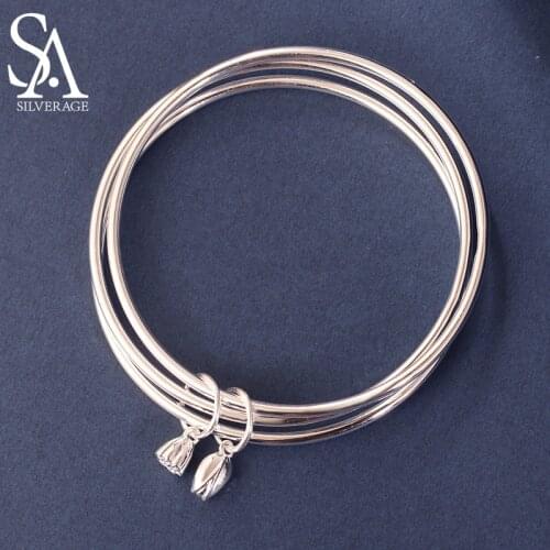 SA SILVERAGE Young Silver Bracelet Couple Jewelry Seedpod of Lotus 999 Silver Bracelet Female Two Happy Pure Silver Glossy