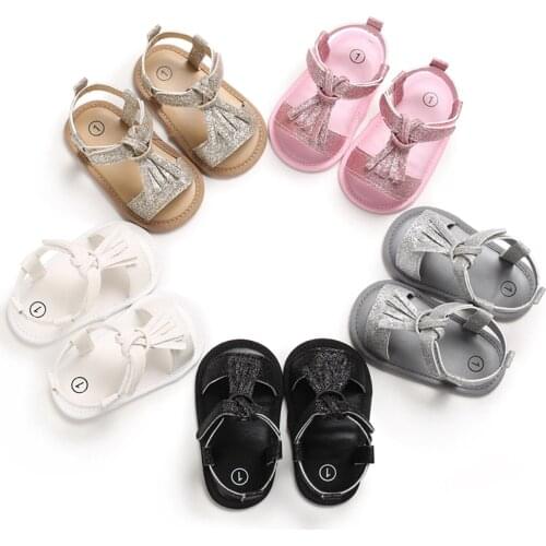 Baby Girls Faux Leather Sandals, Glitter Non-Slip Sole Princess Flat Shoes with Tassel