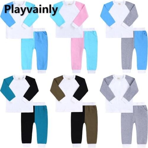 Spring Autumn New Boys Girls Outfits Cotton assorted colors Long Sleeves Home clothes 2pcs Sets Baby Clothes E100207