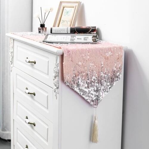 Nordic Pink Table Runners Silver Sequins Korean Rectangular Table Cloth Modern Simplicity Table Covers Home Party Wedding Decor