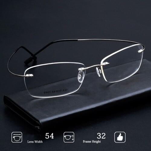 Super Flexible Elastic Titanium Alloy Frameless Glasses Frame Diamond Trimming Metal Myopia Frame Unisex 0 Degree