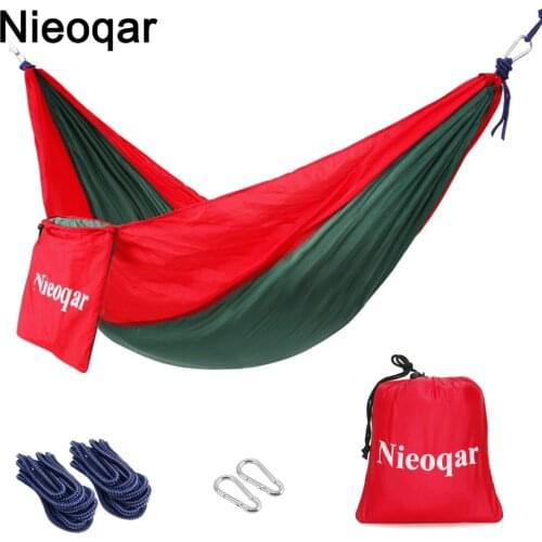 Ultralight 1-2 person hammocks outdoor camping traveling hiking sleeping bed picnic swing tent single tent Red, green 230*90CM
