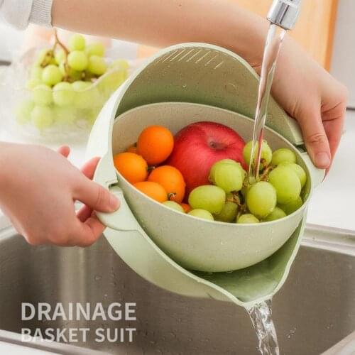 Kitchen Fruit Vegetable Washing Draining Basket Rotating Double Layer Strainer
