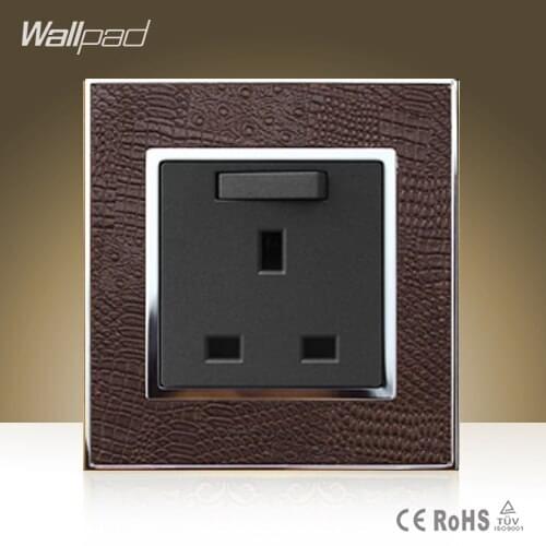 Wallpad Hotel 13A UK Switched Socket Goats Brown Leather Panel 110V-250V 13A Wall Socket and 1 Gang 1 Way Switch Free Shipping