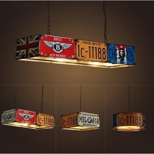 Retro Dining Bar Loft Iron pendant lights Industrial modern license plate lamp personality Creative design for Coffee Shop Cafe