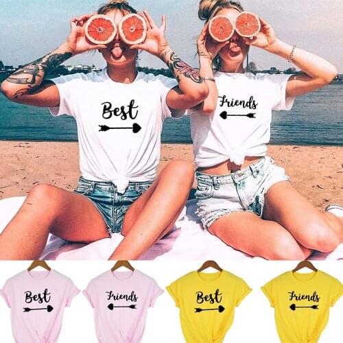 1pcs Best Friends T Shirt Women Summer Short Sleeve Round Neck Sister BFF Friend Gift Top White Tee Shirt Femme Ropa De Mujer