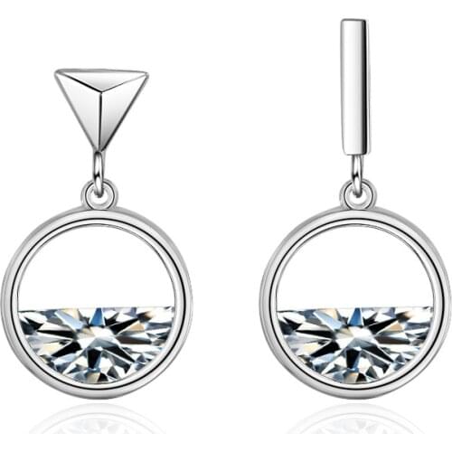 100% 925 sterling silver fashion asymmetric crystal ladiesstud earrings wholesale jewelry women wedding gift drop shipping