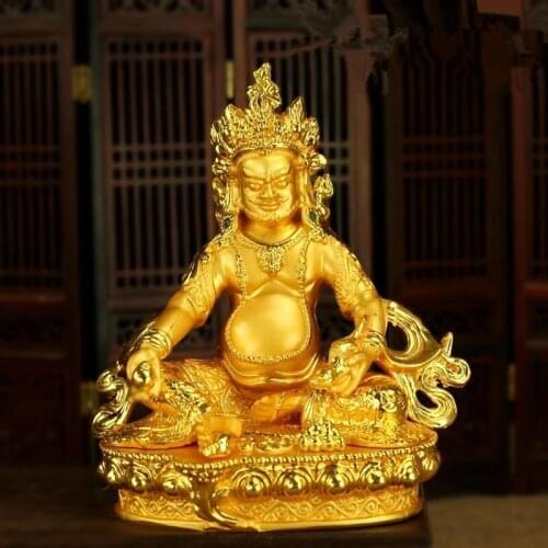 15cm Buddhist Suppliers Gold Plated Yellow Tsanbala Tranic Nepal Efficacious God of Wealth Home Putting Decorate Statue