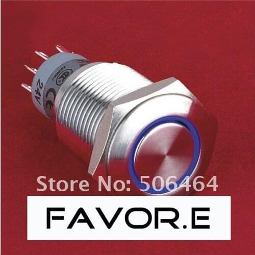 16mm IP67 3A/250VAC ring illuminated 2NO 2NC Momentary metal Push Button Switch Flat round