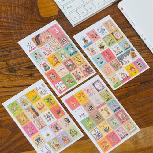 30packs/lot New paper cartoon style stamp deco Sticker Index Label Fashion diary sticker wholesale