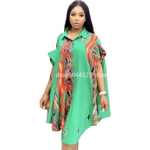 African Dresses For Women Fashion Dashiki Print Blouse Dress New Irregular Dress African Clothing Streetwear Vestido Green