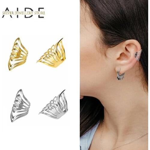 AIDE Personalized Irregular Punk Clip On Earrings For Women Fake Piercing 925 Sterling Silver Ear Cuff Earbone Buckle kolczyki