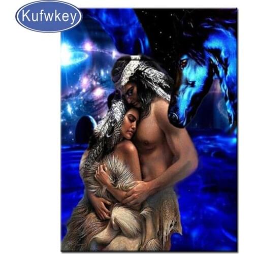 DIY Diamond Painting Indian Couple Black Horse Diamond Mosaic Full Drill Square round Cross Stitch Handmade Hobby Love Gift