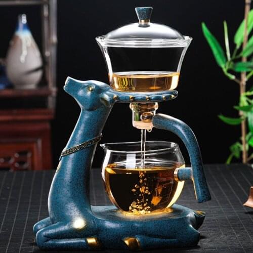 Automatic Glass Filter Teapot With Holder Heat Resistant Elk Shape Kettle Transparent Strainer Tea Pot Office Kung Fu Tea Set