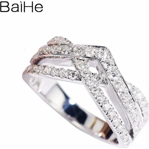 BAIHE Solid 14K White Gold 0.72ct H/SI Natural Diamonds Wedding Trendy Women Fine Jewelry Gift Beautiful crown diamond Ring