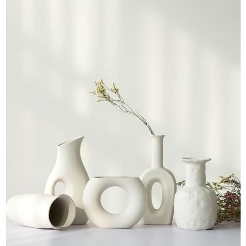 White Ceramic Vase Dried Flower Fresh Living Room Flower Arrangement Starry Dining Table Domestic Ornaments Home Decor