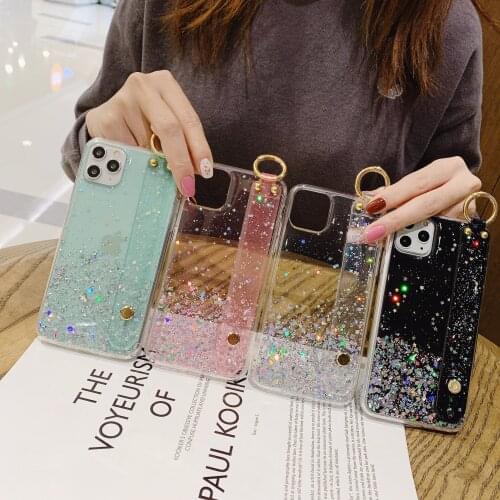 Glitter Shining Jelly Soft Case For iPhone 11 Cover For iPhone 12 Pro Max XR 6 6S 7 8 plus X XS Max Bling Wristband bag fundas