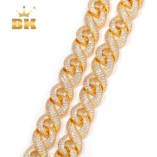 The Bling King New 15mm Infinity Symbol Necklace Gold Copper Zirconia Stones Punk Jewelry with Flip Button ∞ Heavy Chain Male