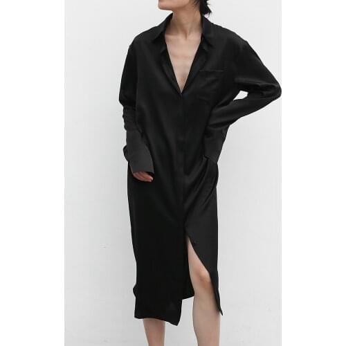 JIUNINE Original design silk long shirt Mulberry silk minimalist loose slim shirt dress children plus size womens tops shirt