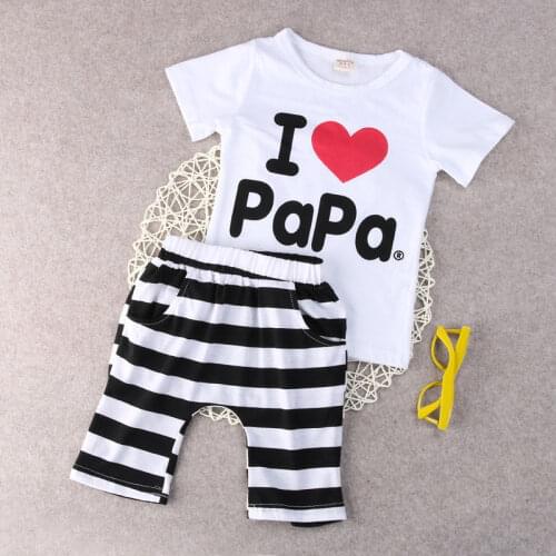 Emmababy Infant Baby Clothes Sets Love PaPa Mama Boys Girls Casual Clothing Striped Casual Love 2pcs Outfits Set Infant Boy Girl