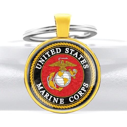 Classic United States Marine Corps USMC Pattern Quality Glass Dome key Chains Men Women Key Ring Jewelry Gifts