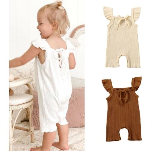 2020 Summer Newborn Infant Baby Girl Boy Ribbed Knitted Romper Sleeveless One-Pieces Solid Jumpsuit Outfits Baby Sunsuit 3 Color