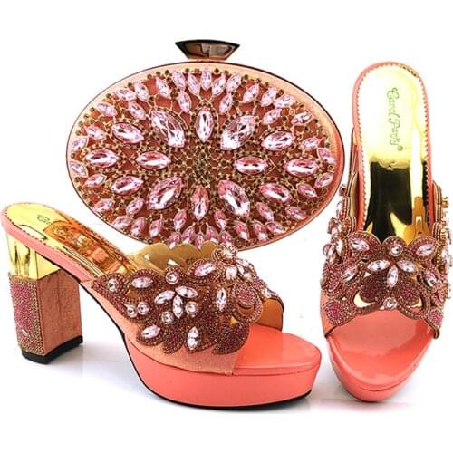 African Fashion shoes and bags crystal applique bag Matching shoes set new arrival Italian Designed shoes and bags for women