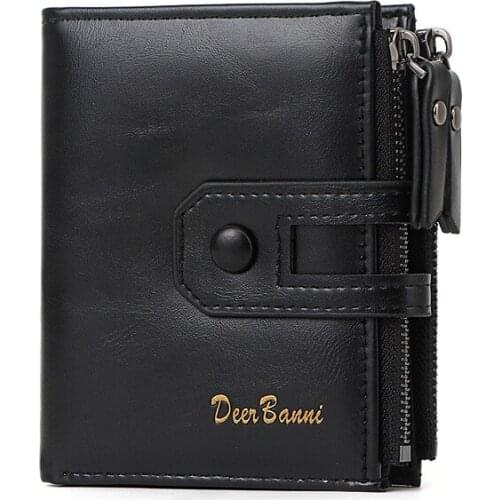Korean Retro Men Short Wallet Multi-function Zipper Vertical Mens Coin Purse Multi-card Folding Card holder Handbag