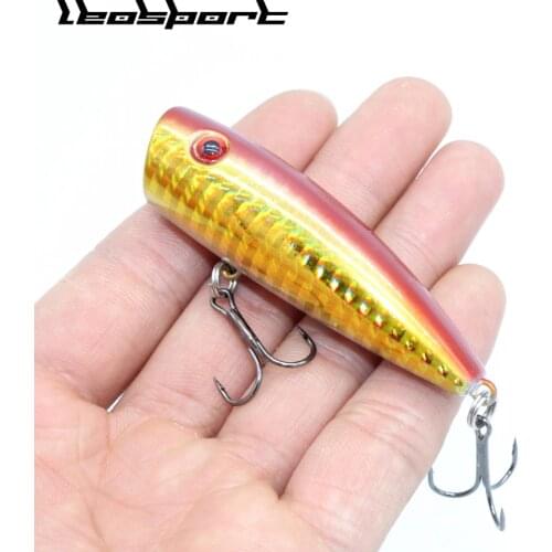 LEOSPORT 1PCS Topwater Popper Fishing Crankbait Hard Plastic Fishing Lures Treble Hooks Fishing Bait 6.5cm 10g