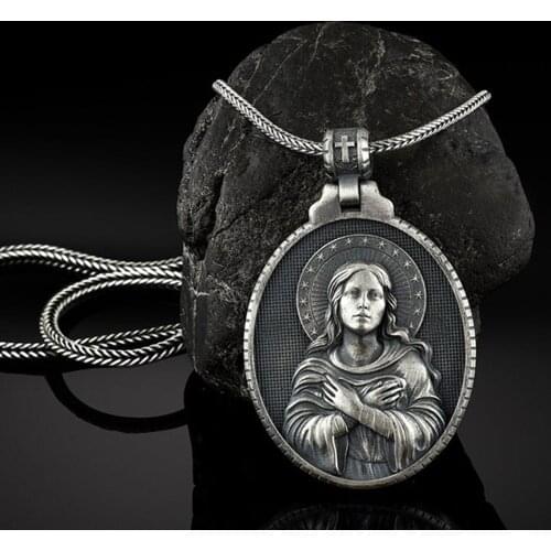 Hot Selling Virgin Mary Tag Necklace Religious Necklace Christian Jewelry Mens Accessories Chain Necklace