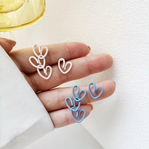 Korean small fresh love earrings sweet ins style asymmetric earrings temperament lady earrings white blue coffee color