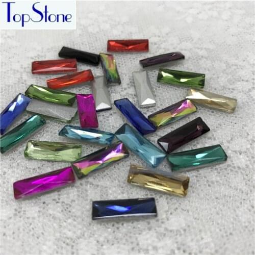 Multi Colors 50pcs 5x15mm 7x21mm 8x24mm Glass Crystal Rectangle Baguette Rhinestone Pointback No Holes Garments Decorations