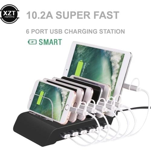 Multi Port Fast Charging USB Charger 6 Ports Station Dock Stand Holder for IPhone Samsung Phone /Tables/Smart Watch/Power Bank
