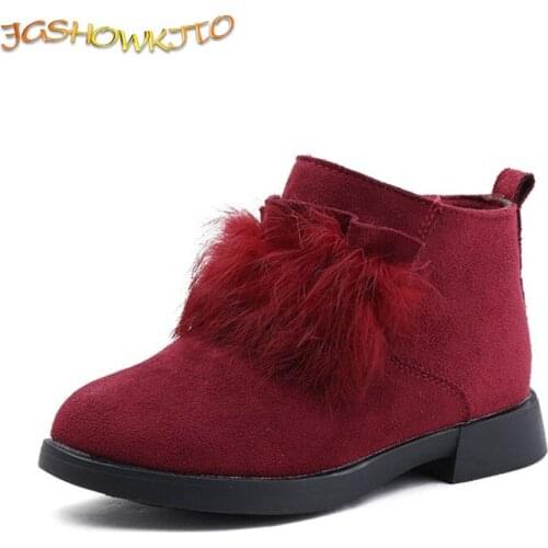 JGSHOWKITO Fashion Kids Boots Children Warm Cotton Ankle Boots Girls Martin Boots Princess Soft Fluffy Furry Fur Ruffles 26-36