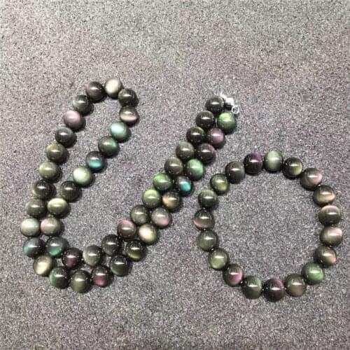 Natura Rainbow healing stones Bracelet Colorful Eye Purple Green Eye Bracelet Necklace set Full Moon Double Color Eye