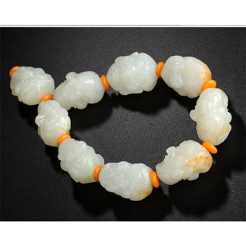 Hetian jade Luohan head seed material bracelet double-sided domineering male jade transport beads white jade bracelet