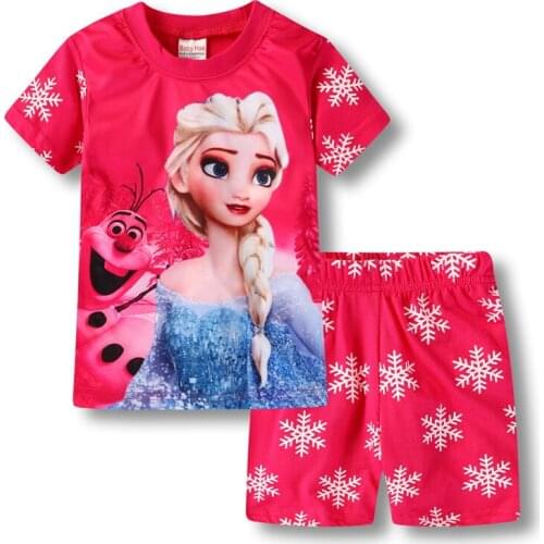 Summer Disney new childrens short-sleeved pajamas suit thin princess cartoon cute casual childrens home service