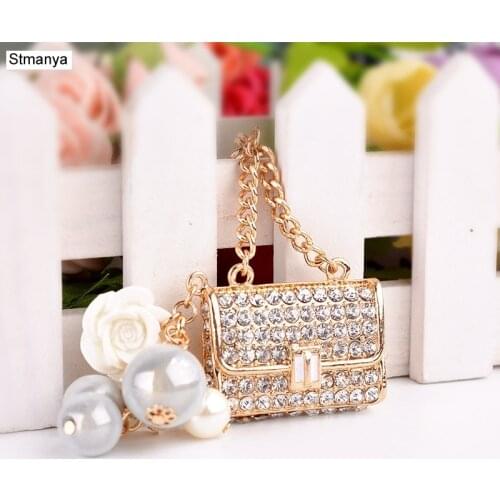 New New gift exquisite bead bag fashion crystal car key holder handbags pendant key chain K1517