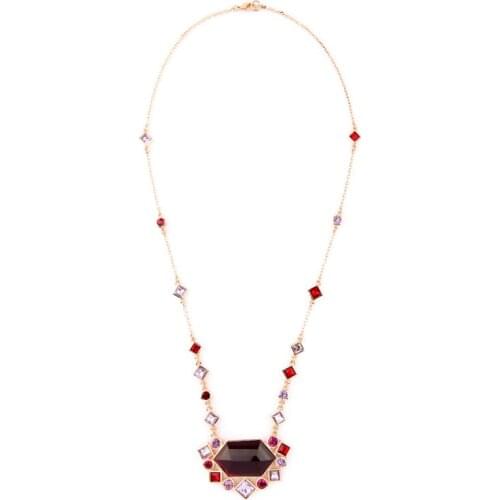 Bulk Price Well Suited Colorful Geometric Pendants Necklace For Women Crystal Fascinated Feminine Long Necklaces Rose Gold Color