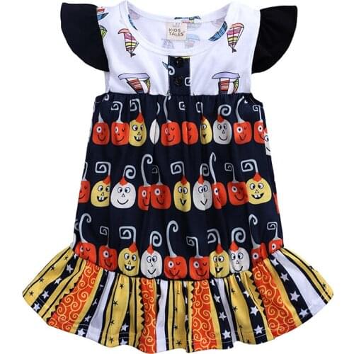 Halloween Pumpkin Dress for Girls 2020 Summer Lovely Short Sleeve O-Neck Princess Mini Dresses Striped Baby Kids Clothes SKMY503