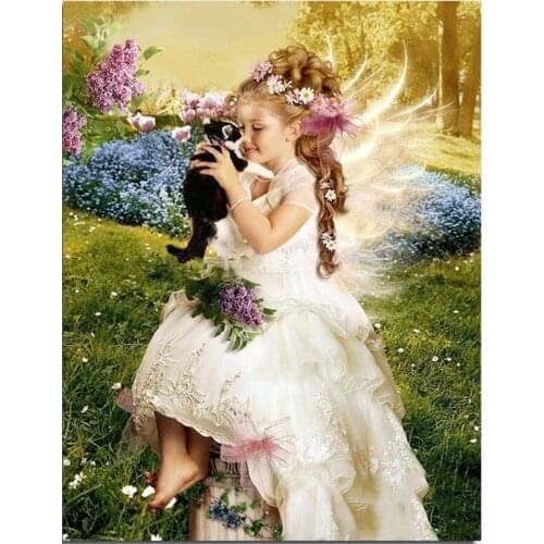 Full Round Diamond 5D DIY Diamond Painting Cat&Angle Embroidery Cross Stitch Rhinestone Mosaic Painting Home Decor Handcafts