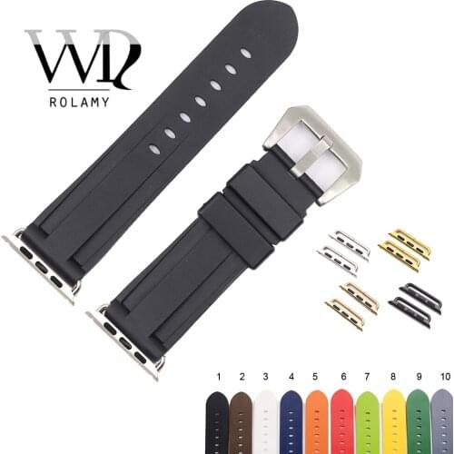 Rolamy Fashion 38 40 42 44mm Black White Silicone Rubber Replacement Wrist Watchband Strap Loop Belt For Iwatch Series 4/3/2/1